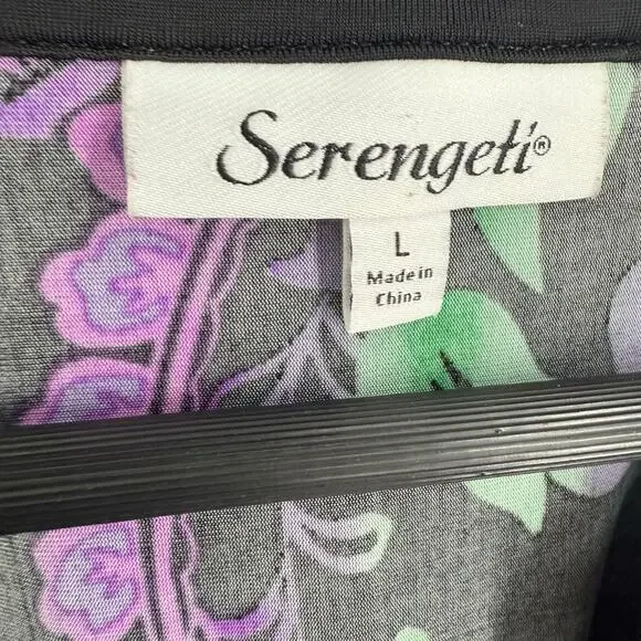NEW NWOT Serengeti Fashions Large Black Purple Wearable Art Blouse Shirt Top - Picture 2 of 7